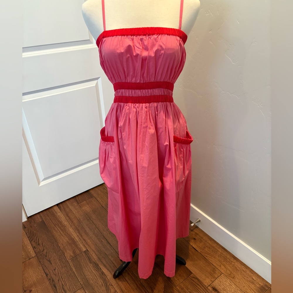 Vibrant Aureum Pink Dress with Red Trim Size Small. Worn Twice Excellent Quality